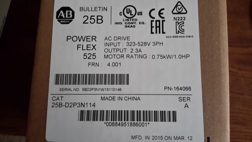 Allen Bradley power flex 525 drive 25B-D2P3N114  1 horse power