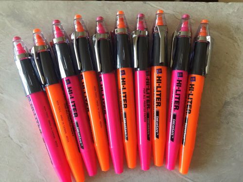 Hi-liter Lot Of 5- Mixed 5 Hot Pink 5 Orange Brand New!