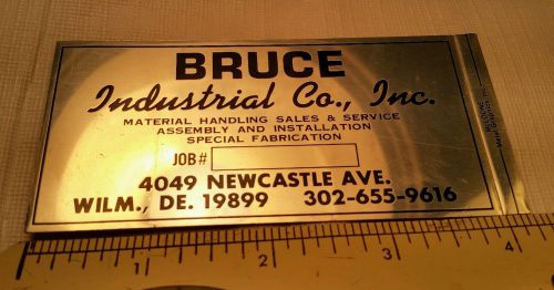 Vintage Maker Name Plate Tag s Industrial Business Sign Bruce Wilm DE DELAWARE