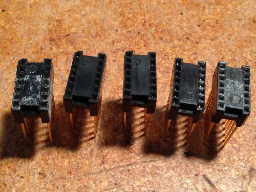 Lot of 5 - 14 pin standard profile wire wrap IC sockets with gold leads