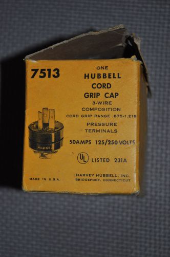 Hubbell 7513 50a 125v/250v grip cord cap new - 3-wire composition grip range for sale
