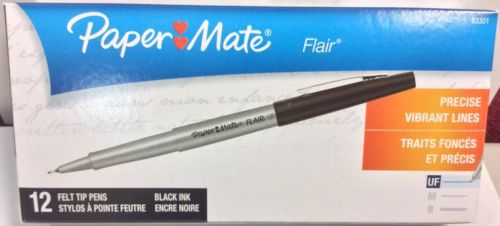 Papermate Flair UF Felt Tip Black Ink, 1 Dozen, - 83301 (Brand New)