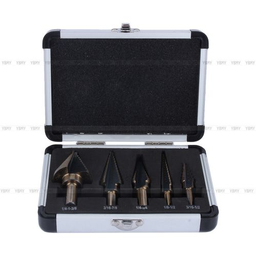 5x cobalt hss step titanium cone drill hole cutter bit set tool w/ aluminum case for sale