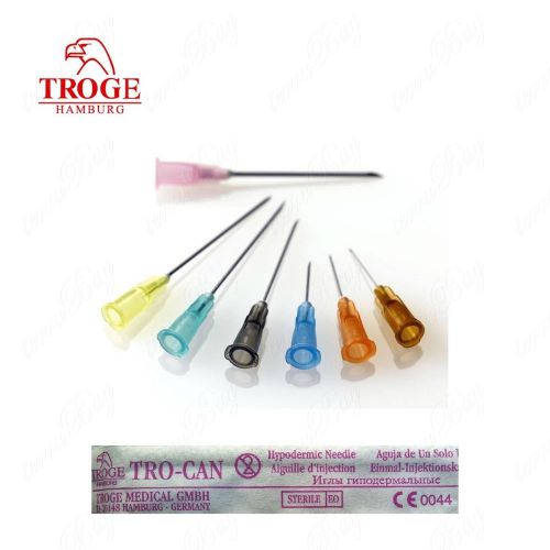 Hypodermic sterile needles troge choice of gauge and sizes luer 6% packs of 10 for sale