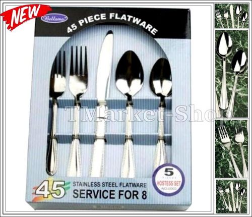 Deluxe 45 piece premium stainless steel flatware silverware set dinner serves 8 for sale