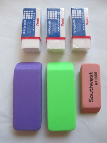 Lot of 6 Assorted Erasers Pentel Hi-Polymer Artist Eraser New