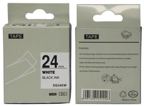 1pk black on white tape label compatible for king jim tepra pro ss12kw 12mm 8m for sale