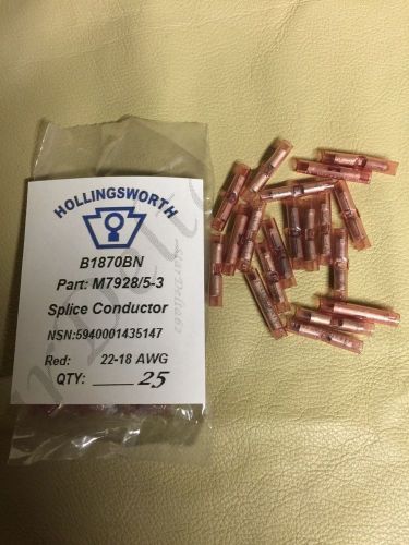 HOLLINGSWORTH B1870BN Splice Conductor 22-18 AWG, Part # M7928/5-3, (25 Pcs)