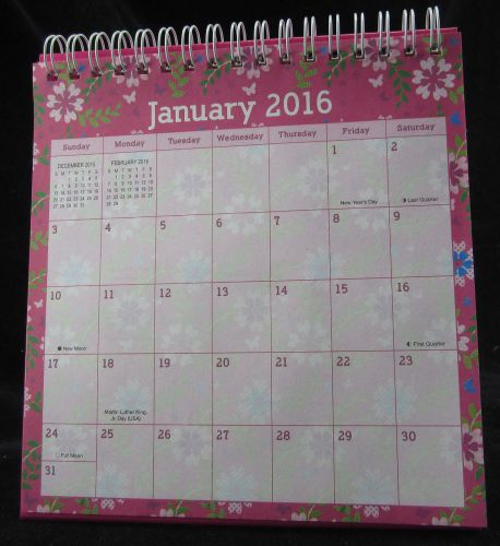 Dark Pink 2016 Desk Calendar with easel back Stand~6 x 6 approx. New and Sealed
