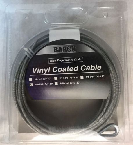 Baron galvanized steel vinyl cable 1/8&#034; - 3/16&#034; x 50&#039; aircraft/winch  286wq.5c for sale