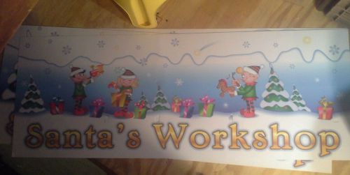 Christmas banner indoor sign large holiday santas workshop elves working for sale