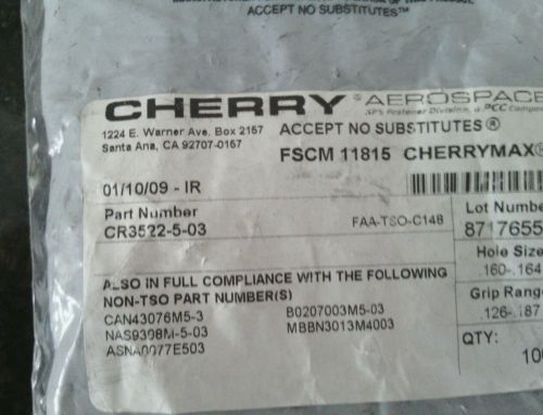 CHERRY / CHERRYMAX CR3522-05-03AIRCRAFT BLIND RIVET - Pack of 100