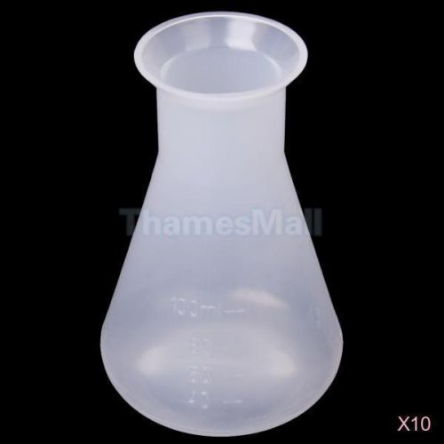 10pcs 100ml Plastic Laboratory Chemical Graduated Conical Flask Container Bottle