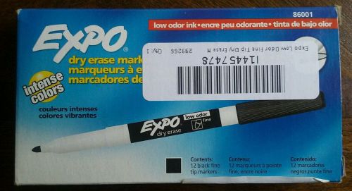 Expo Low Odor Fine Tip Dry Erase Markers, 12 Black Markers (86001), New