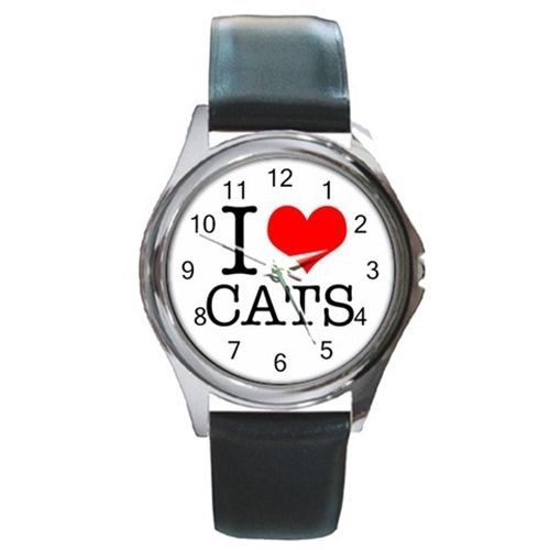 I Love Cats (design 3) Round Metal Watch