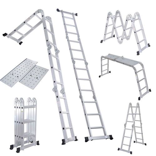 Multi Purpose Aluminum Folding Step Ladder Foldable Extension 12.5 FT NEW