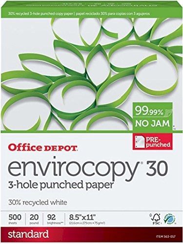 Office Depot EnviroCopy 3-Hole Punched Copy Laser Inkjet Printer Paper, 30%