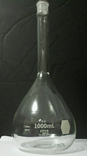 Vtg kimax borosilicate glass volumetric flask 28015, class b, 1000ml, ±0.60ml for sale