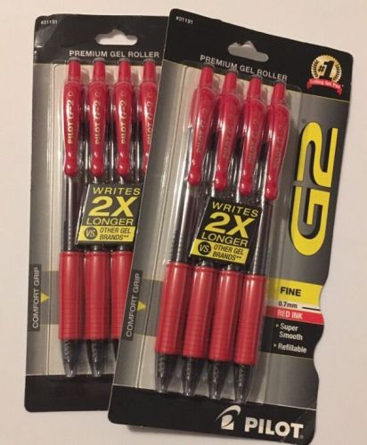 Pilot G2 Premium Gel Retractable Rollerball Pen, Red Ink, .7 mm, 2 Packages NEW!