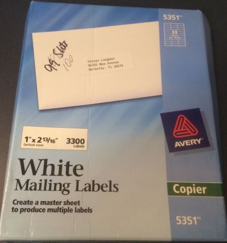 Avery 5351 Self-Adhesive Address Labels for Copiers 1 x 2-13/16 White 3300/Box