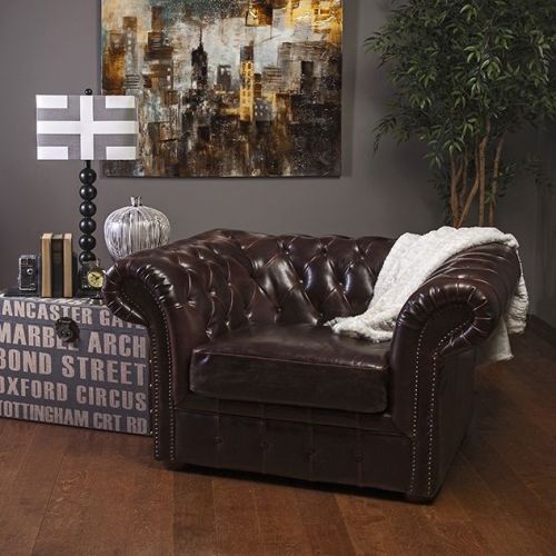 Classic Traditional Chesterfield Tufted Leather Club Brown Chair,48&#039;&#039; x 29&#039;&#039;H.