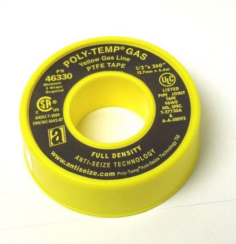 Teflon tape yellow gas line ptfe 1/2&#034; x 260&#034; full density thread sealant 048er22 for sale