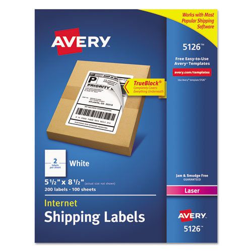 Shipping Labels w/Ultrahold Ad &amp; TrueBlock, Laser, 5 1/2 x 8 1/2, White, 200/Box