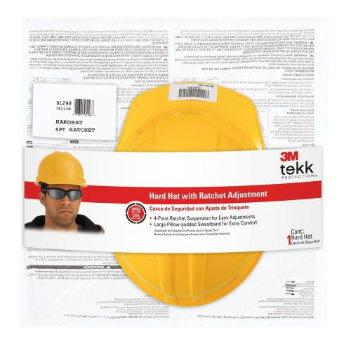 3M 91298-80025T Tekk Protection Hard Hat With Ratchet Adjustment, Yellow