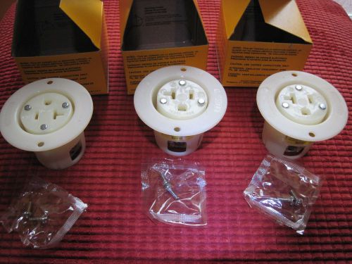 Lot of (3) HUBBELL HBL5379C Flanged 20A 2 Pole 3 Wire Grounded Receptacle