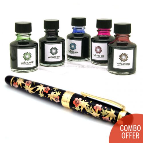 Wancher Lacquer Makie Art Autumn Falling Leaves Fountain Pen-Choose Your Own Ink
