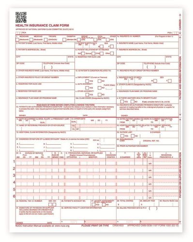 NEW CMS 1500 Claim Forms - HCFA (Version 02/12) (500 Sheets)