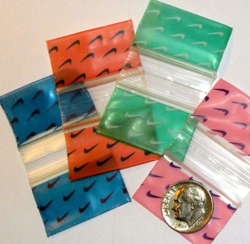200 Swoosh baggies 1.25 x 0.75&#034; assorted colors  Mini ziplock bags  Apple 12534