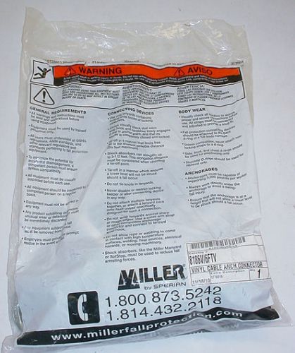 MILLER 8186V/6FTV CABLE ANCHOR W/ SNAP HOOK 6&#039; FT VINYL COATED GALVANIZED WIRE