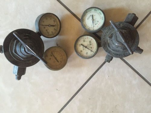Pair of vintage victor acetylene &amp; oxygen regulator welding gauges for sale
