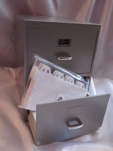 Mini File Cabinet for Business Cards with Clock