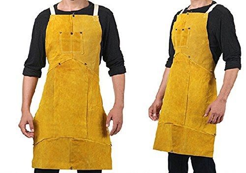 Universal Joyutoy Yellow Welding Bib Apron Cowhide Split Leather Safety Apparel