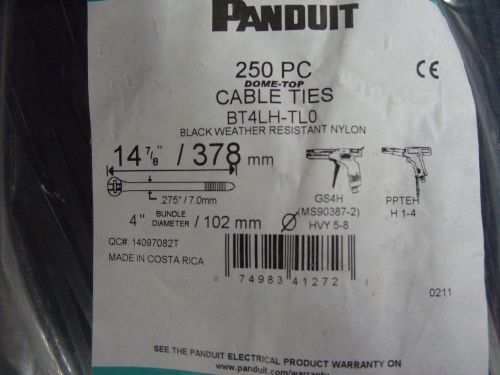 New 250 pack panduit bt4lh-tl0 black nylon cable ties dome top 14 7/8&#034; length for sale
