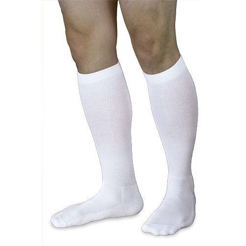 Men&#039;s Cotton Ribbed Knee High 20-30mmHg CloseToe, XL Long, White, 232CXLM00