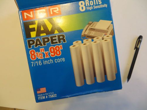 6 NCR Fax Paper Rolls 8 1/2 x 98&#039; 7/16 inch Core #75822 High Sensitivity USA