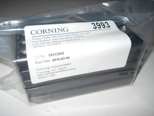 (5) corning 96-well half area nbs black flat bottom microplates, no lid, 3993 for sale