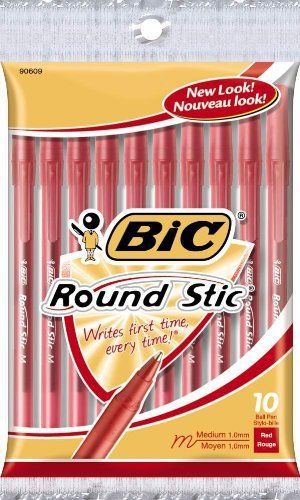 BIC Round Stic Ball Pen, Medium Point, Red, 10 Pens (GSMP101)