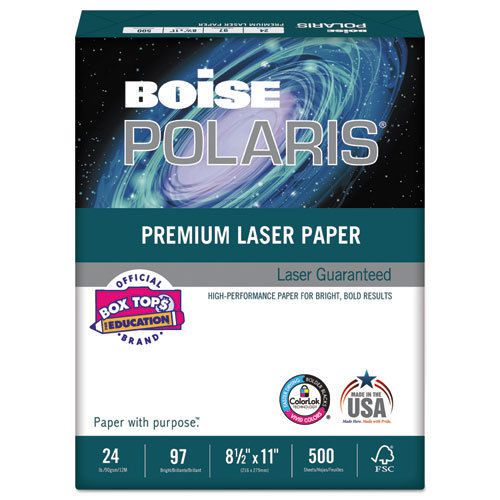 POLARIS Premium Laser Paper, 97 Bright, 24lb, 8 1/2 x 11, White. 500 Sheets