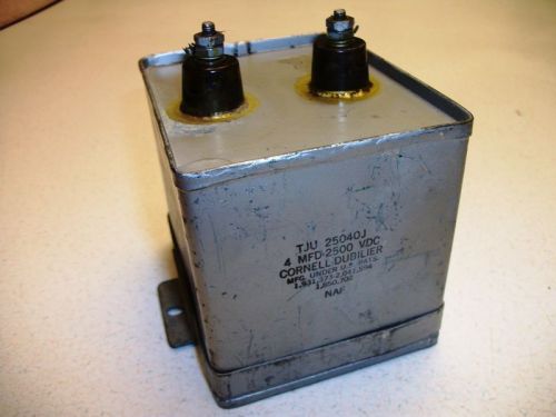 Vintage Cornell Dubilier TJU 25040J 4 MFD 2500 VDC High Voltage Capacitor