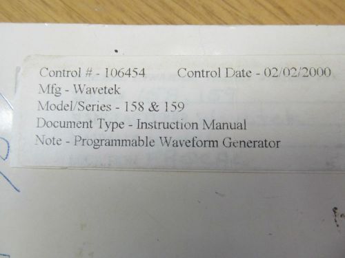 Wavetek 158,159 Programmable Waveform Generator Instruction Manual w/ Schematics