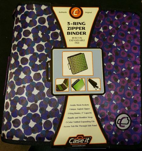 Case it 3&#034; 3 Ring Zipper Binder Purple Portfolio Organizer Shoulder Strap School