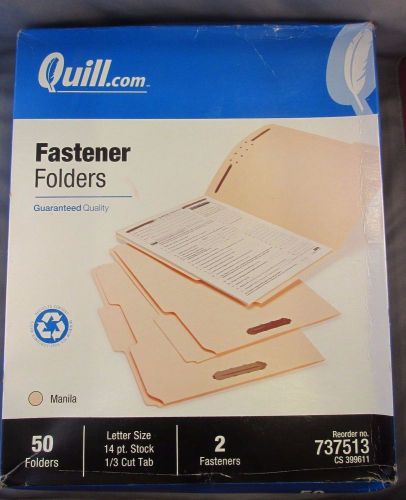 Quill Fastener File Folder, 2 Fasteners, Reinforced 1/3-Cut Tab, Letter Size, 50