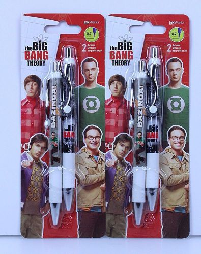The Big Bang Theory TV Show 4 Gel Pens Bazinga Black Ink 0.7 MM 2 Pack NEW