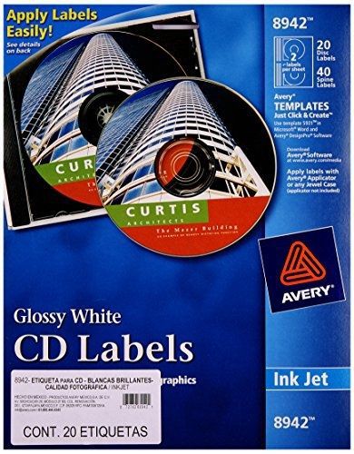 Avery cd labels, inkjet glossy, 20 pack, white (8942) for sale