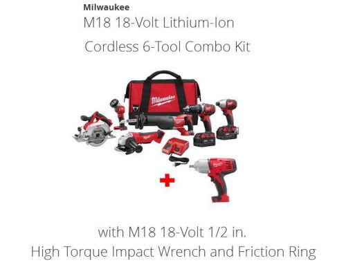 Milwaukee m18 18v li ion cordless 6-tool combo kit + torque impact wrench new for sale