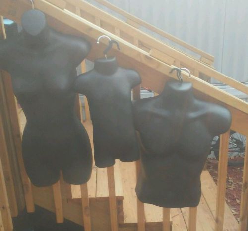 Used3 PIECE FULL FEMALE, CHILD HALF MALE HANGING MANNEQUIN TORSO BODY FORM BLACK